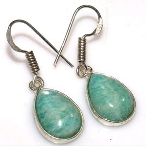 Amazonite Gemstone 925 Sterling Silver Handmade Drop Dangle Earrings